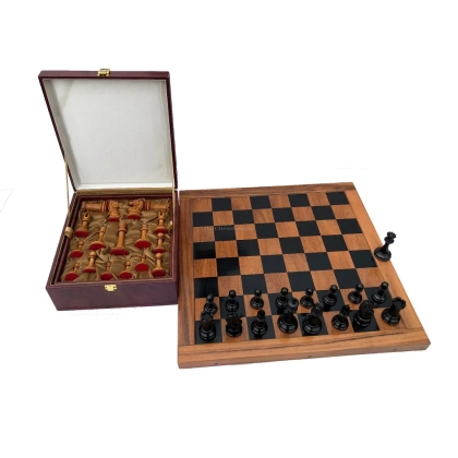 Zdjęcie Elegancki komplet szachowy Jaques Morphy Style z pudełkiem na pionki - The Chess Empire