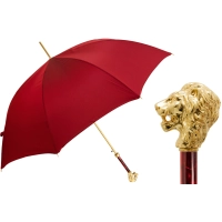 Bild Eleganter roter Herrenschirm mit goldenem Löwengriff – Pasotti
