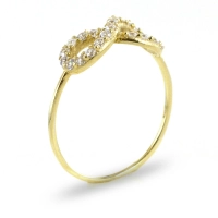 Picture Gold ring with openwork infinity and white zircons