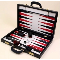Picture Backgammon game made of wood and black leather