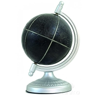 Picture Original globe with a black leather map and a silver base - h. 34 cm
