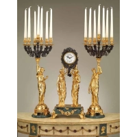 Picture Elegante reloj y candelabros de bronce dorado